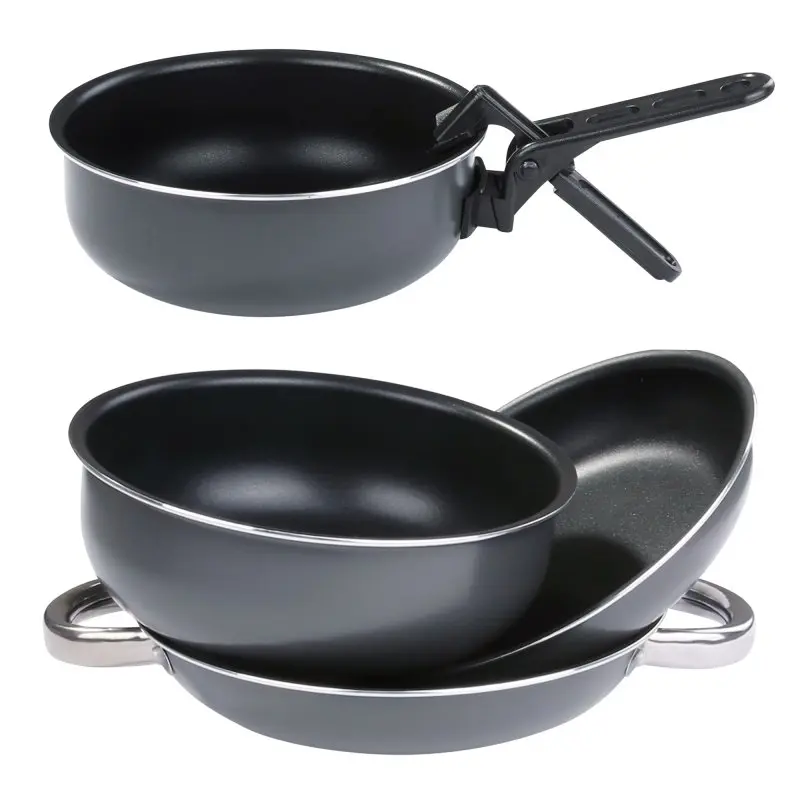 your GEAR Ranger Family Camping Kochset, 9-teilig für 6 Personen, aus leichtem, antihaftbeschichtetem Aluminium; bestehend aus mehreren Töpfen, Pfannen und abnehmbarem Griff, kompakt stapelbar.