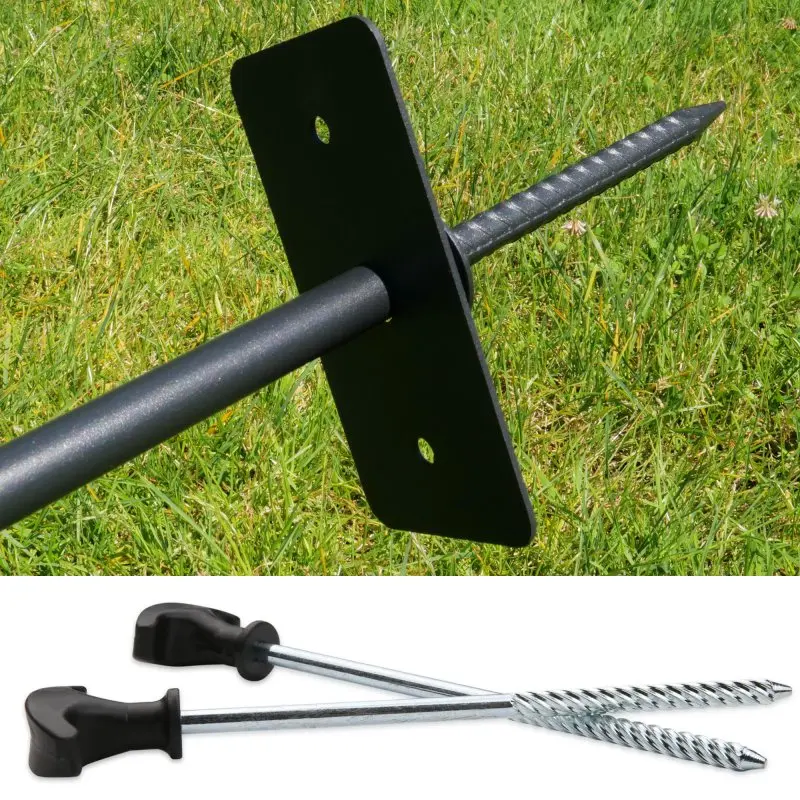 Picchetti di fissaggio your GEAR Larino 400 per recinto mobile per cani, in metallo resistente con punta elicoidale e manico ergonomico, ideali per campeggio e giardino.