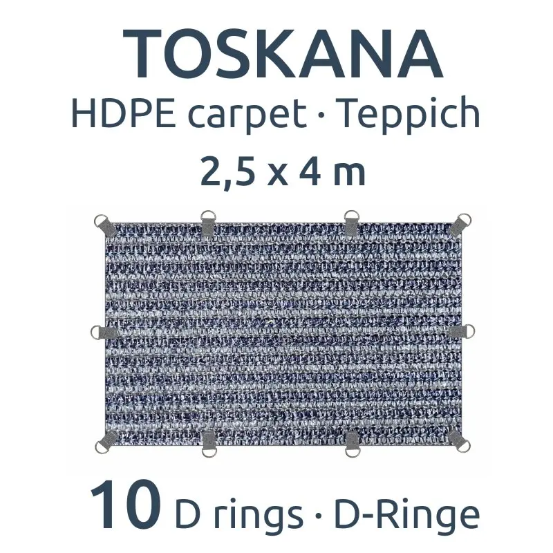 Tapis de tente your GEAR Toskana 250 x 400 cm en HDPE, gris-bleu, avec 10 anneaux en D pour la fixation, surface résistante et respirante, idéal pour le camping et l’extérieur.