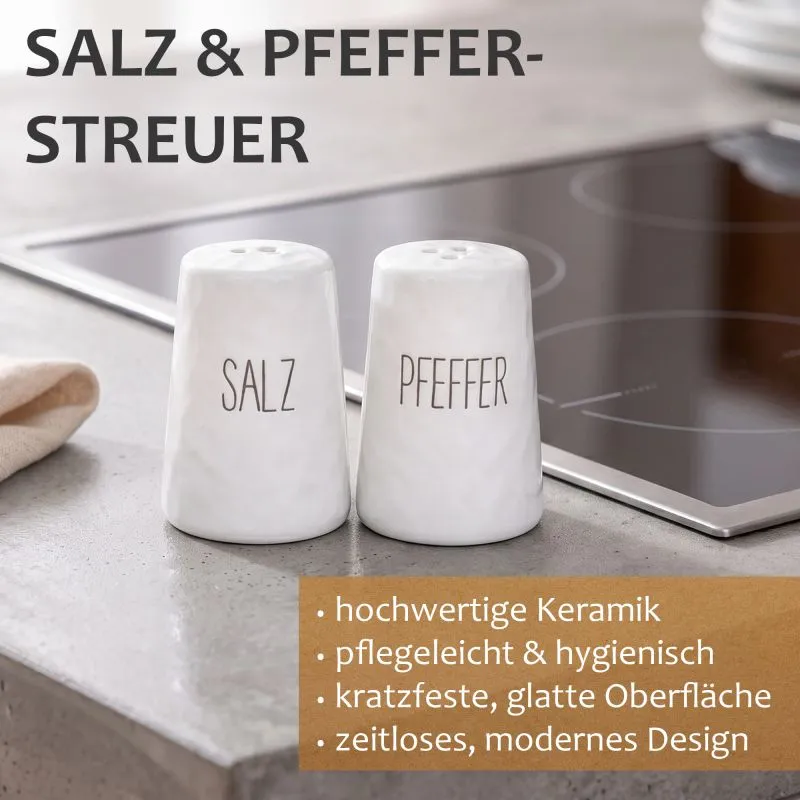 PURWERK Salz und Pfefferstreuer Set Weiß Keramik – Hammerschlag-Design