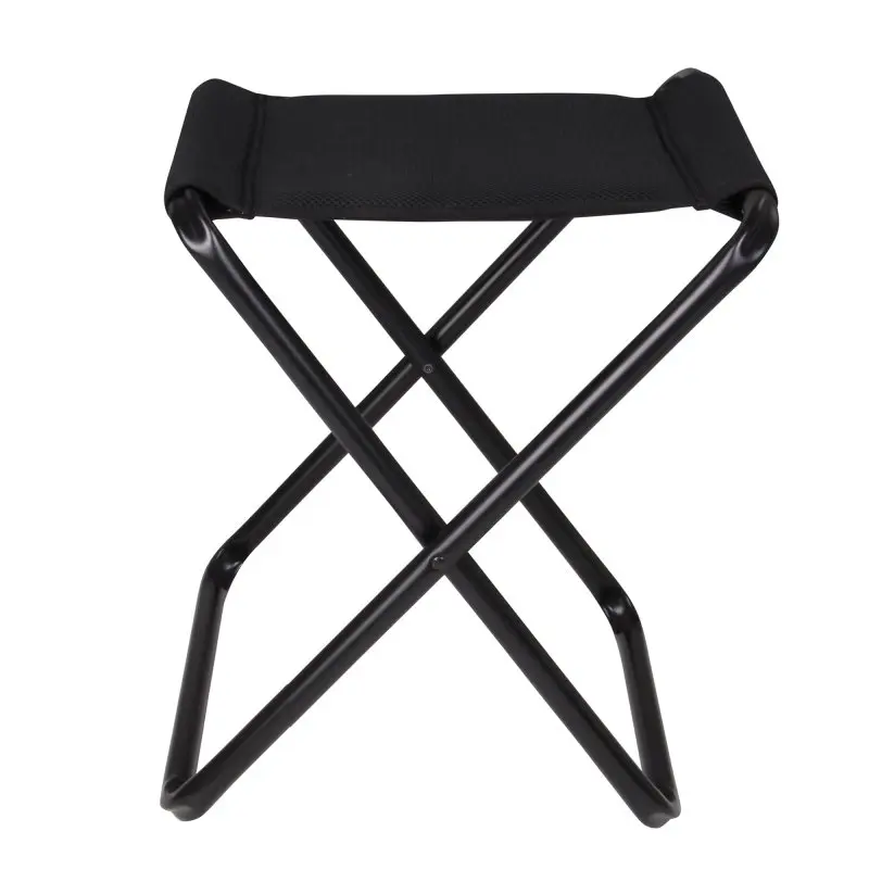 Sgabello pieghevole yourGEAR Tavolino3D in alluminio nero con seduta in tessuto mesh 3D traspirante, struttura robusta a tubo tondo, design compatto per campeggio e outdoor, portata fino a 120 kg.