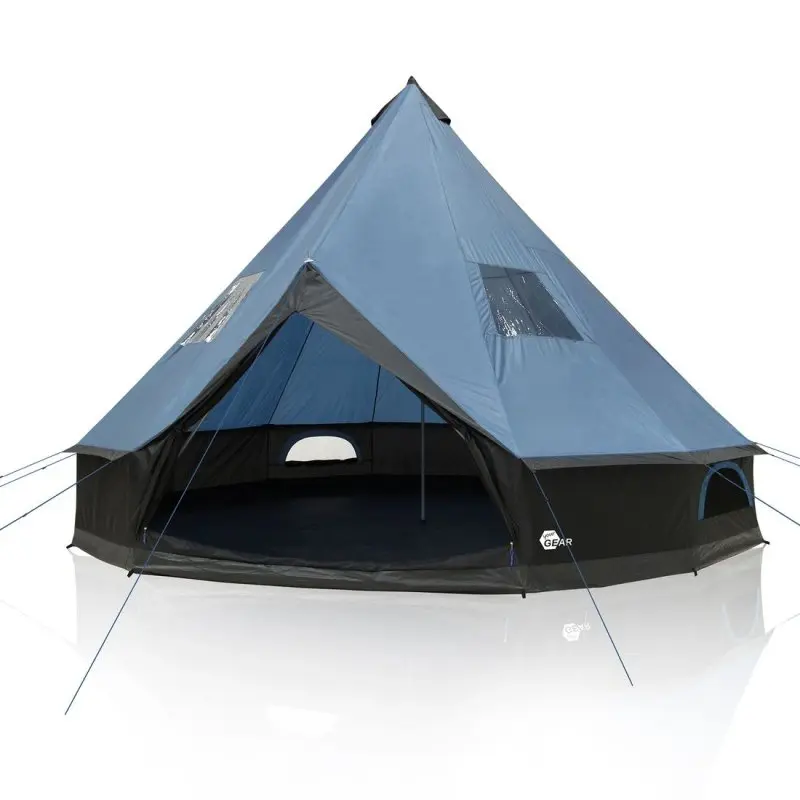 Tipizelt your GEAR Ravello 500 für 6-8 Personen, rundes Familienzelt mit 5 m Durchmesser, Stehhöhe, fest vernähter Bodenwanne, großen Fenstern und Insektenschutz, wetterfest und geräumig.