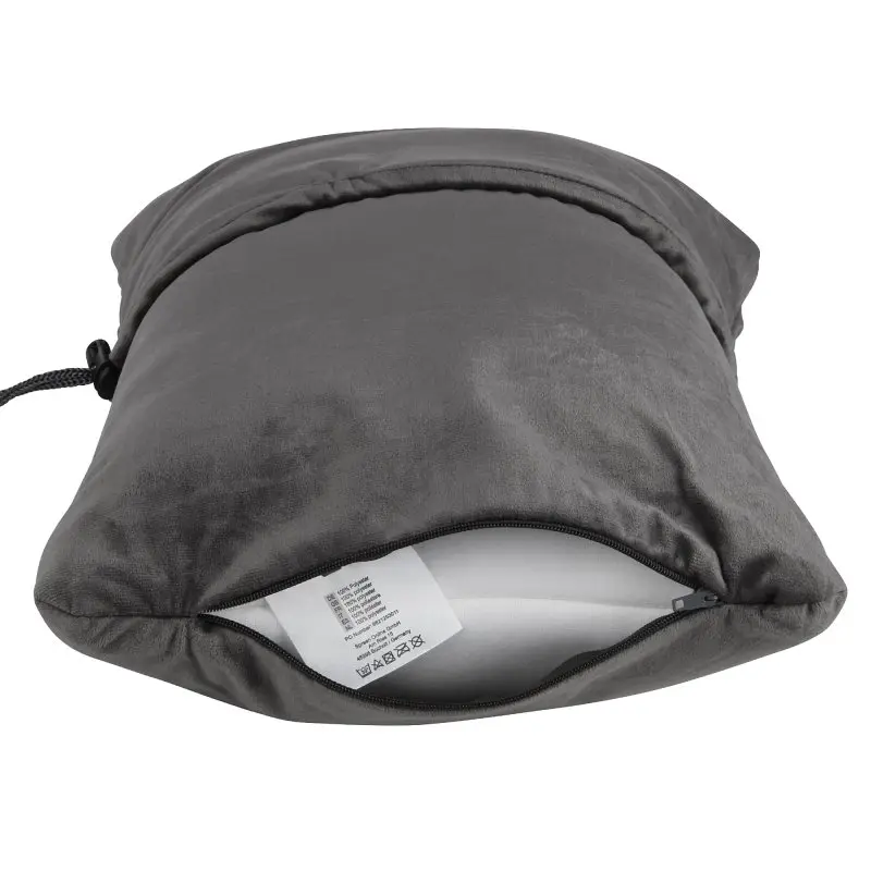 Coussin de voyage your GEAR en mousse à mémoire de forme, 40x26x15 cm, housse en velours gris avec fermeture éclair, étiquette d’entretien visible, idéal pour le soutien ergonomique du cou et du dos.