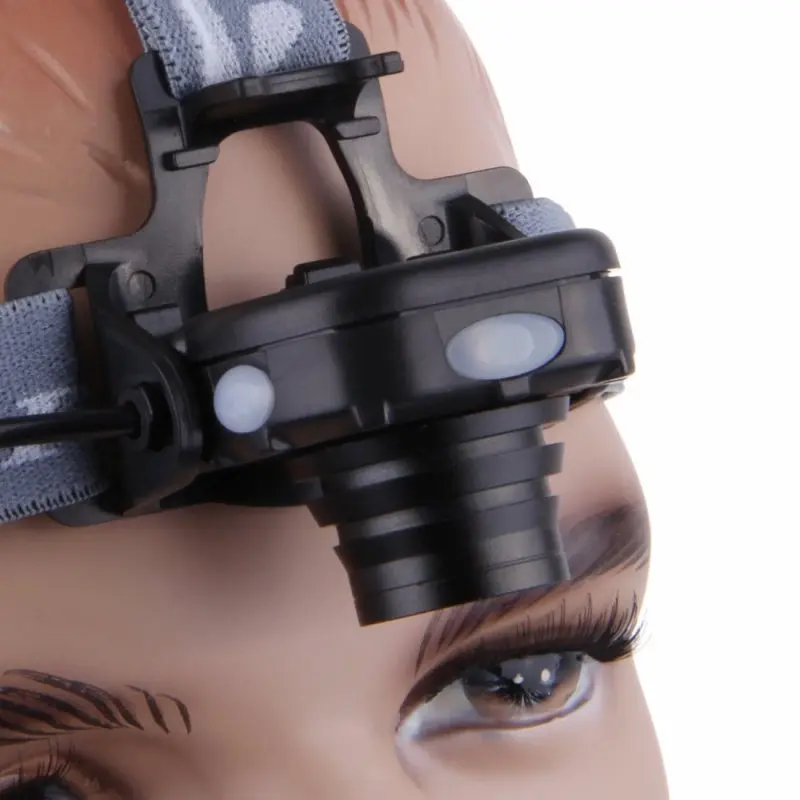 Close-up of the 10T SHL 170 sensor headlamp in blue, featuring a CREE XP-E R3 LED, adjustable elastic headband, black housing, and visible IR gesture sensor, designed for outdoor activities.
