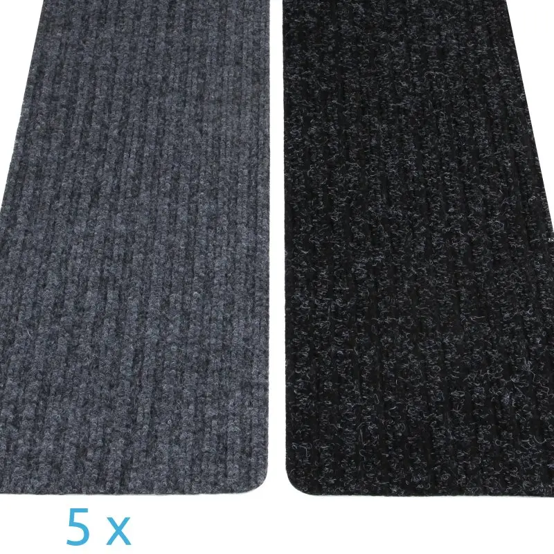 Lot de 5 tapis de marche yourGEAR auto-adhésifs, couleur gris clair, 76x20cm, surface antidérapante et dessous TPR réutilisable, adaptés pour protéger et sécuriser les marches d’escalier.