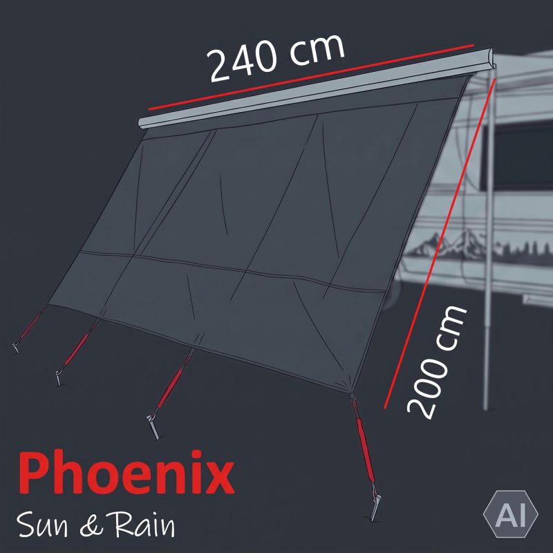 your GEAR Phoenix Sun & Rain 2,4 x 2 m - pared frontal para toldo con funda y malla Silver-Black