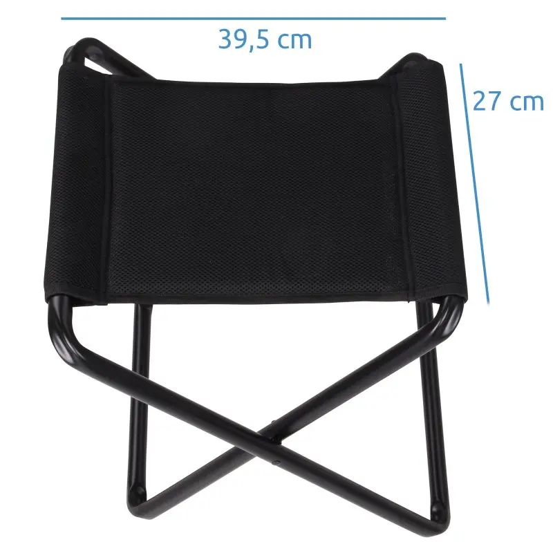 Sgabello pieghevole yourGEAR Tavolino3D in alluminio con seduta in rete 3D Mesh nera, dimensioni 39,5x27 cm, struttura robusta e leggera, ideale per campeggio o outdoor.