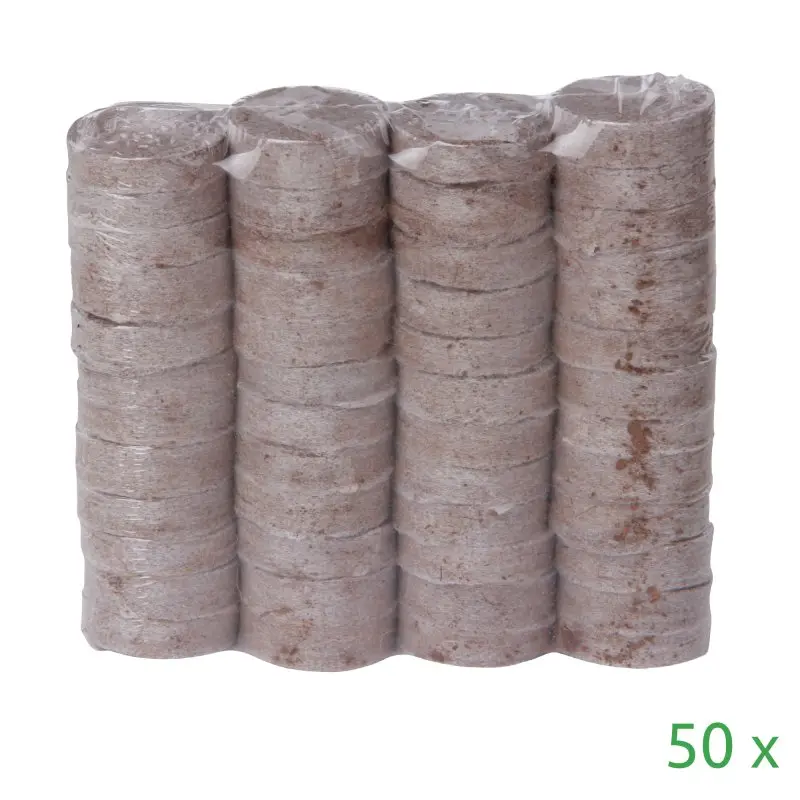50 yourGEAR Kokos Quelltabletten, rund, 3 cm Durchmesser, torffrei, nachhaltig, in transparenter Kunststoffverpackung, ideal für Aussaat und Anzucht von Pflanzen.