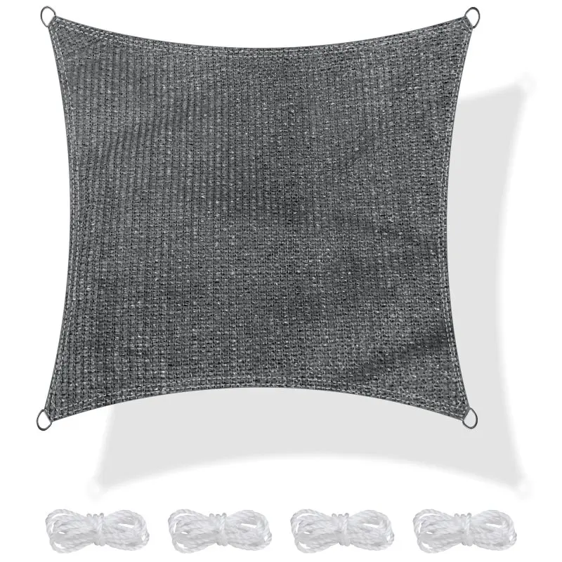 Toile d'ombrage grise yourGEAR 3x3 m en HDPE, carrée, perméable à l'air et à l'eau, avec anneaux métalliques aux coins et quatre cordes blanches incluses pour fixation, protection UV pour terrasse ou jardin.