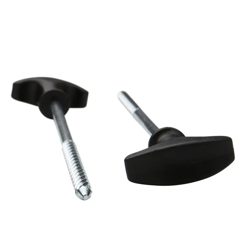 Deux piquets de tente your GEAR SH 210 en acier, longueur 210 mm, diamètre 6,7 mm, avec filetage et poignée noire robuste, adaptés à la fixation de tentes sur sol dur.