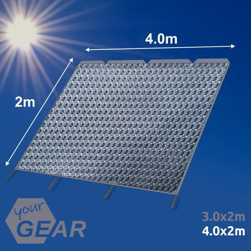Sonnenschutz Vorderwand your GEAR Procida 400x200 cm für Caravan, lichtdurchlässiges Netzgewebe, rechteckig, silbergrau, mit Maßen 4,0 x 2,0 m, geeignet als Markisenwand für Wohnwagen-Sonnensegel.