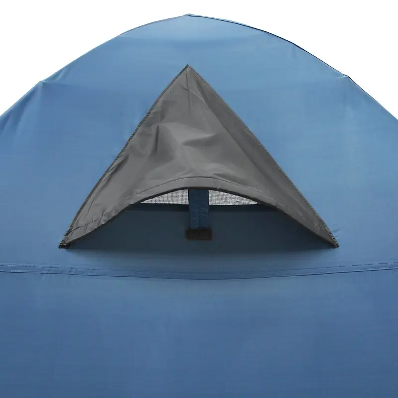 Entrée d’aération du yourGEAR Bosa 3, tente dôme 3 personnes, bleu et gris, tissu imperméable 3000 mm, avec capuche de protection contre la pluie et moustiquaire intégrée pour une meilleure ventilation.