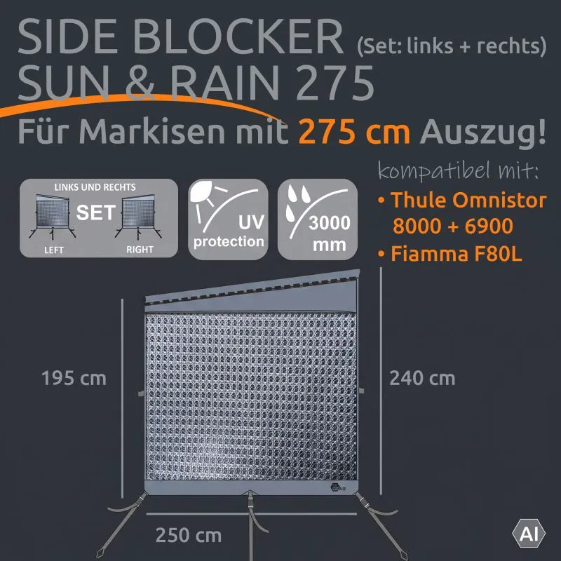 your GEAR Sun + Rain Blocker Side Walls 275cm – Sicht- & Sonnenschutz für Thule & Fiamma F80L