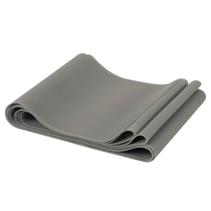 Gray Spirit Fitnessband, 183x10 cm, latex-free, shown folded. Resistance band offers 22.5 kg strength, suitable for versatile fitness and rehabilitation exercises. Durable material, smooth surface.