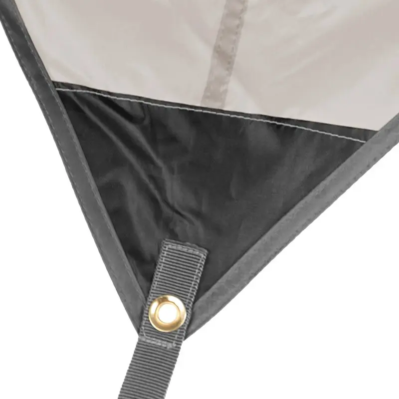 Angolo del telo yourGEAR Atrani 3x3 m in beige e grigio, con robusta cucitura, occhiello in metallo dorato e rinforzo in tessuto per fissaggio, ideale come telo parasole e impermeabile per esterni.