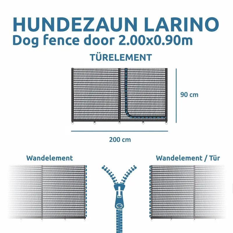 Mobiler Hundezaun your GEAR Larino, Türelement 200x90 cm, schwarz, mit Reißverschluss erweiterbar, stabile Netzstruktur, individuell kombinierbar mit Wandelementen, ideal für Camping und Garten.