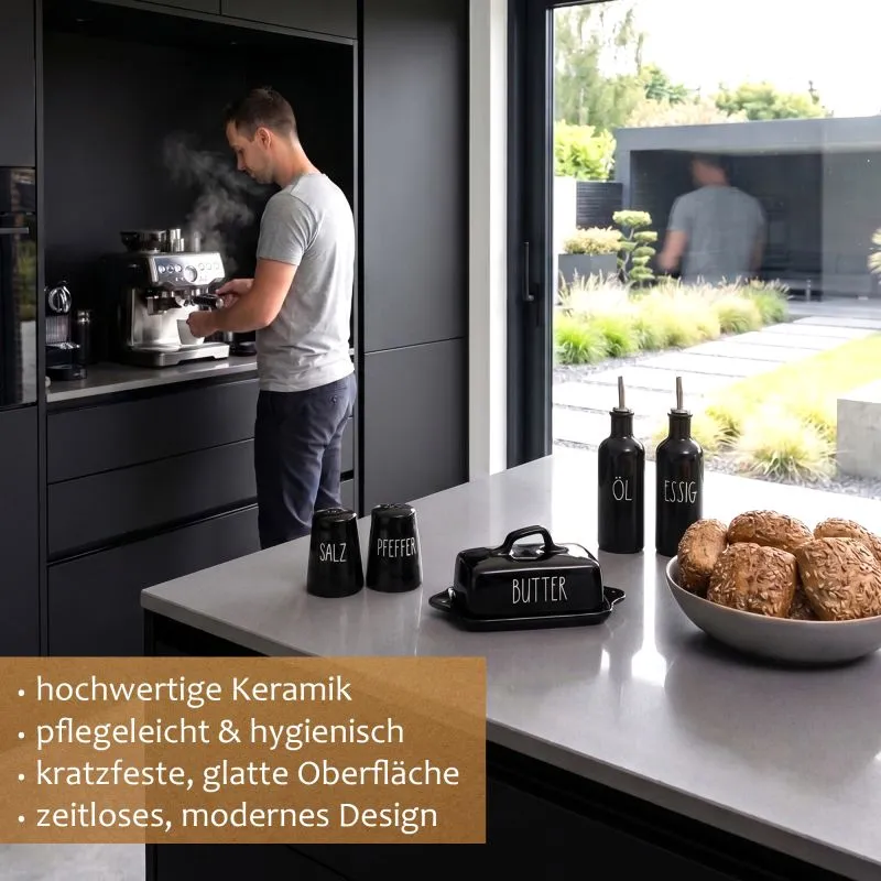 PURWERK Salz und Pfefferstreuer Set Schwarz Keramik – Hammerschlag-Design
