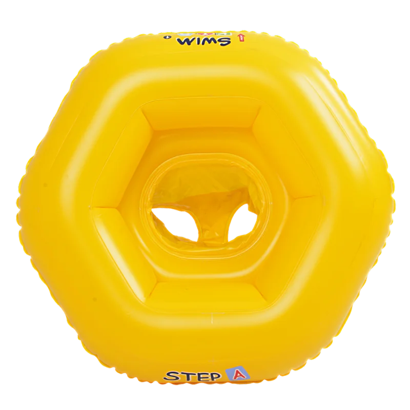 Asiento inflable para bebé Jilong de PVC amarillo, forma hexagonal, tres cámaras de aire, asiento tipo pañal en el centro, ideal como flotador y ayuda para nadar para bebés de hasta 11 kg según norma EN13138.