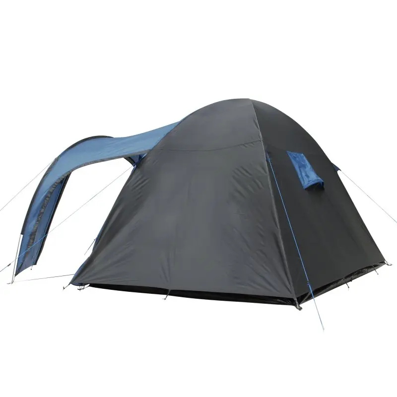 Tente dôme your GEAR Cetona 5 personnes, bleu et gris, avec grand auvent latéral, hauteur intérieure de 195 cm, entrée latérale et fenêtres, idéale pour le camping en famille.