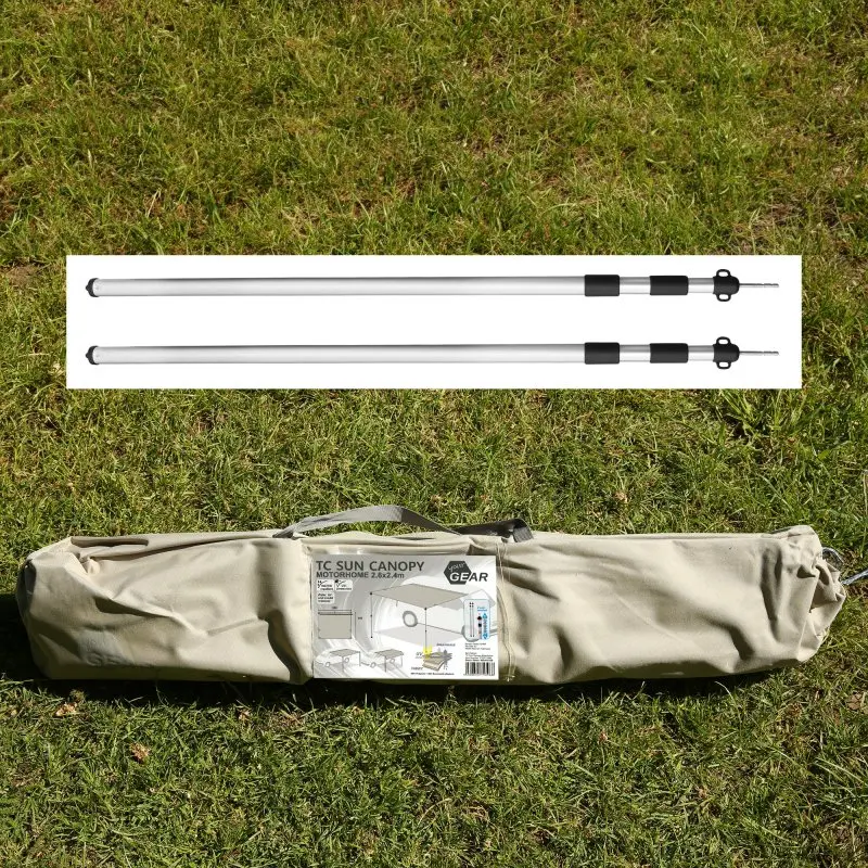 Toldo your GEAR para autocaravana de algodón, 260 x 240 cm, incluye dos varillas telescópicas de aluminio y bolsa de transporte beige con etiqueta; ideal como sombra para bus, furgoneta o coche.