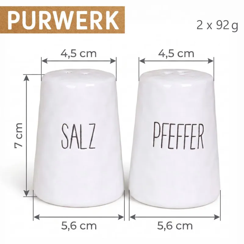 PURWERK Salz und Pfefferstreuer Set Weiß Keramik – Hammerschlag-Design