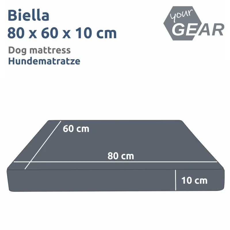 Orthopädisches your GEAR Hundebett Biella, rechteckig, dunkelgrau, Maße 80x60x10 cm, OEKO-TEX zertifiziert, maschinenwaschbar, ideal als komfortable Hundematratze für ältere und sensible Hunde.