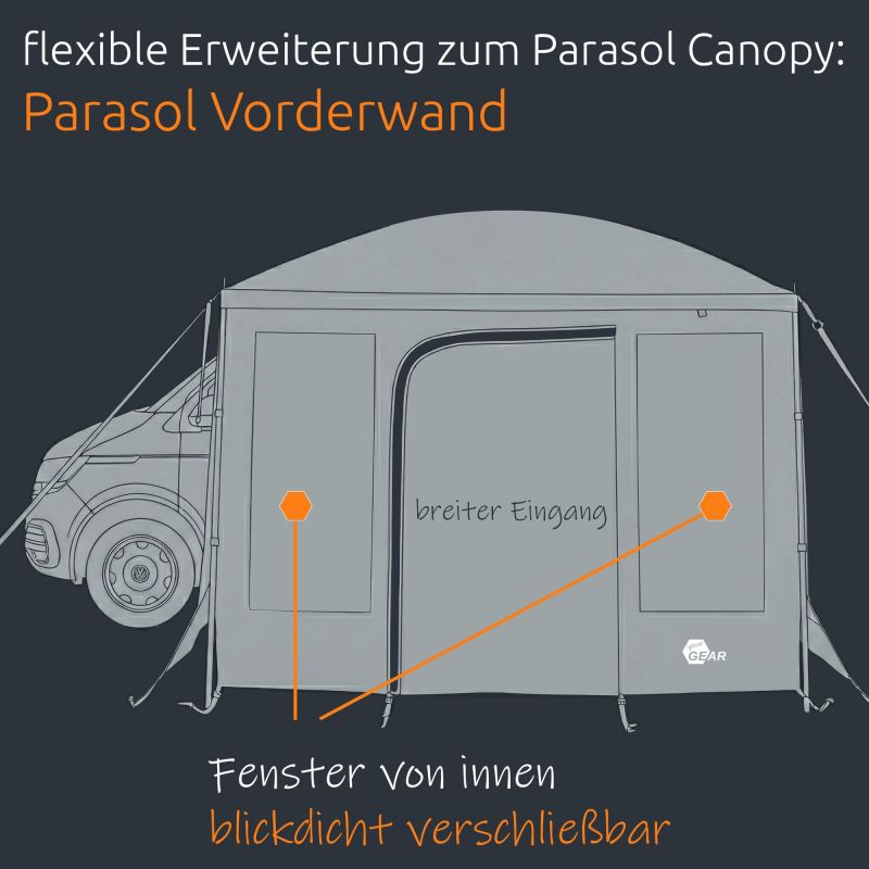 your GEAR Parasol Vorderwand - 260x235 cm Frontwand mit Tür & Fenster, UV 50+, 5000mm WS