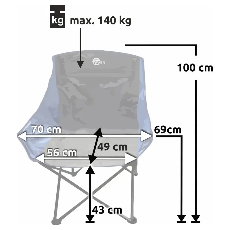 yourGEAR Bari Camping Faltstuhl in XXL, Maße: 100x70x69 cm, Sitzhöhe 43 cm, belastbar bis 140 kg, robustes Metallgestell, breite Sitzfläche, mit Getränkehalter, ideal für Outdoor und Camping.