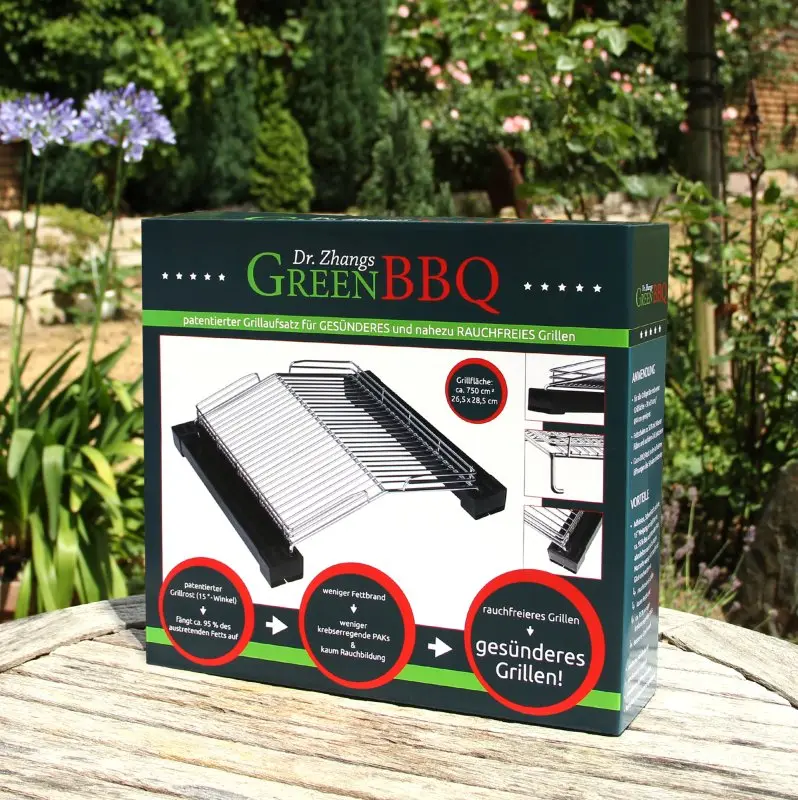 GreenBBQ patentierter Grill-Aufsatz, Grillrost für rauchfreies & gesundes Grillen ohne Fettbrand