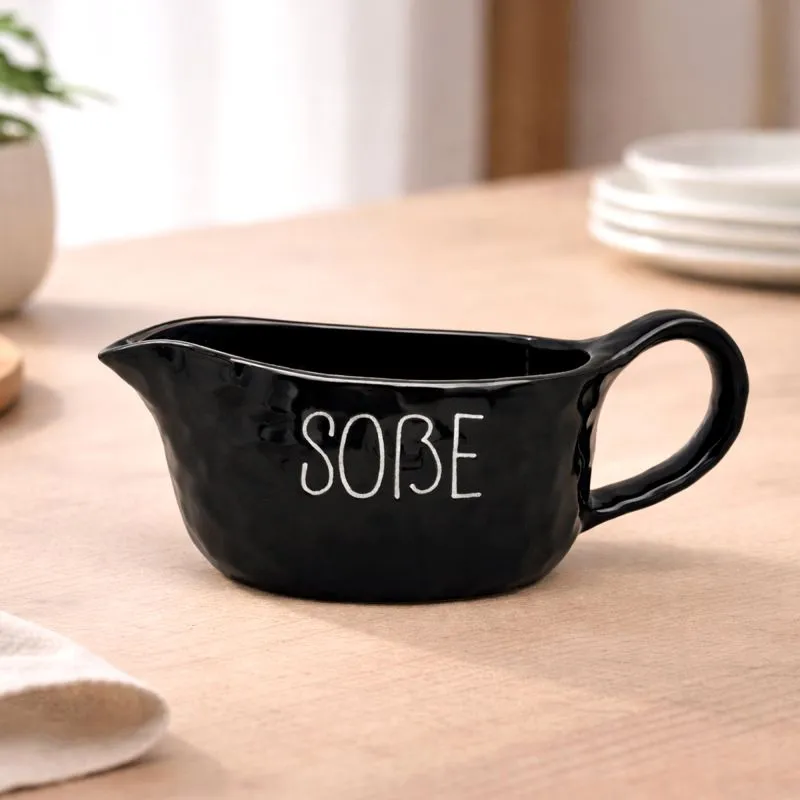 PURWERK Sauciere Soßenkännchen Schwarz Keramik – Hammerschlag-Design