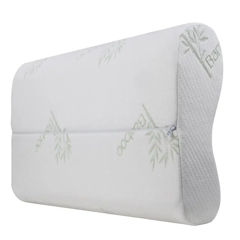 Cuscino ortopedico yourGEAR in memory foam 60x35x11,5 cm, forma ergonomica, rivestimento in bamboo ipoallergenico con chiusura lampo, superficie bianca con motivi verdi “Bamboo”, ideale per collo e cervicale.