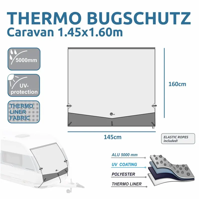 your GEAR Caravan Bugschutzplane Thermo 145 x 160 cm - Wohnwagen Schutzplane für Front und Heck