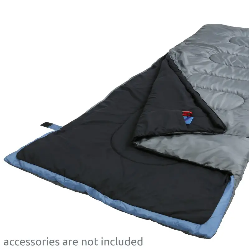 Sac de couchage your GEAR Marin bleu et gris 220x80 cm, forme rectangulaire, intérieur noir, matelassé, poche intérieure visible, adapté 3-4 saisons, idéal pour camping et personnes de grande taille.
