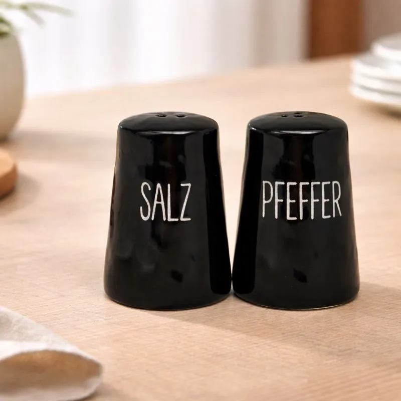 PURWERK Salz und Pfefferstreuer Set Schwarz Keramik – Hammerschlag-Design