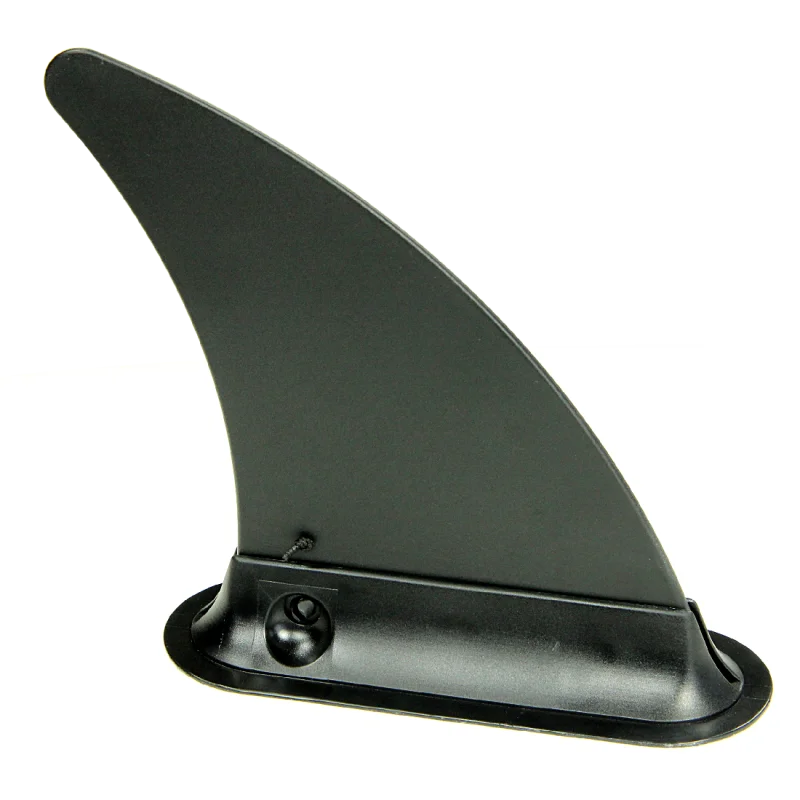 Aileron central noir pour planche de stand up paddle, isolé sur fond blanc.