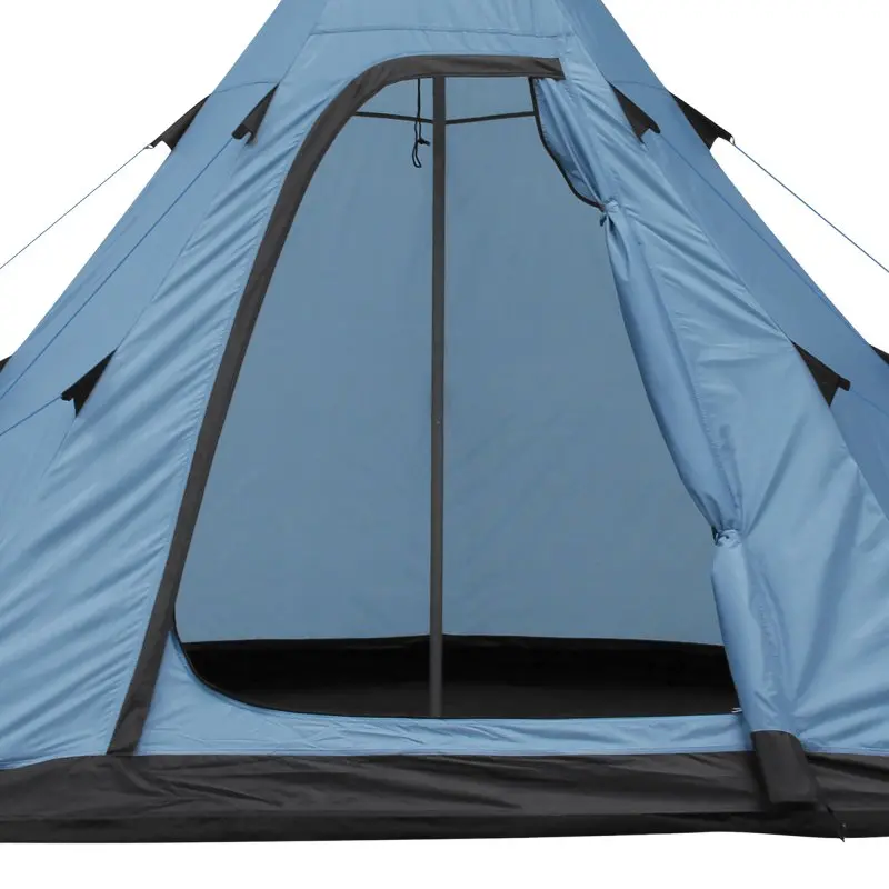 Tente tipi your GEAR Lido 290 pour 3 personnes, couleur bleue, avec grande entrée, sol en forme de baignoire et moustiquaire intégrée. Hauteur debout, tissu imperméable 5000 mm, idéale pour le camping.