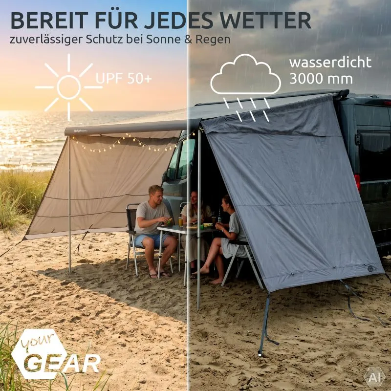 your GEAR Sun + Rain Blocker Side Walls 275cm – Sicht- & Sonnenschutz für Thule & Fiamma F80L