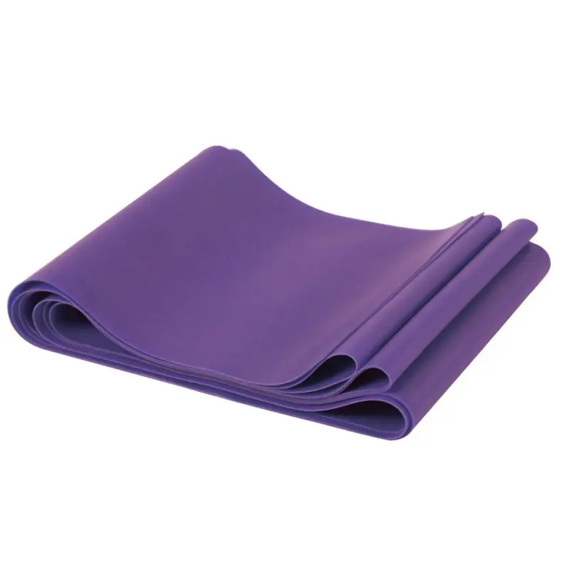 Purple Spirit fitness band, latex-free, 183x10 cm, with 18 kg resistance, folded for display; suitable for strength and rehabilitation training. Ideal for versatile workouts targeting multiple muscle groups.