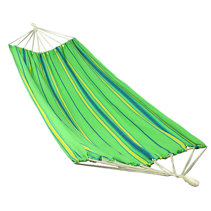 Hängematte 10T Devellin XL für 1 Person, aus 100% Baumwolle, 220x110 cm, mit grün-blau-gelben Streifen, inklusive Befestigungsseilen. Ideal für Garten, Balkon oder Camping.