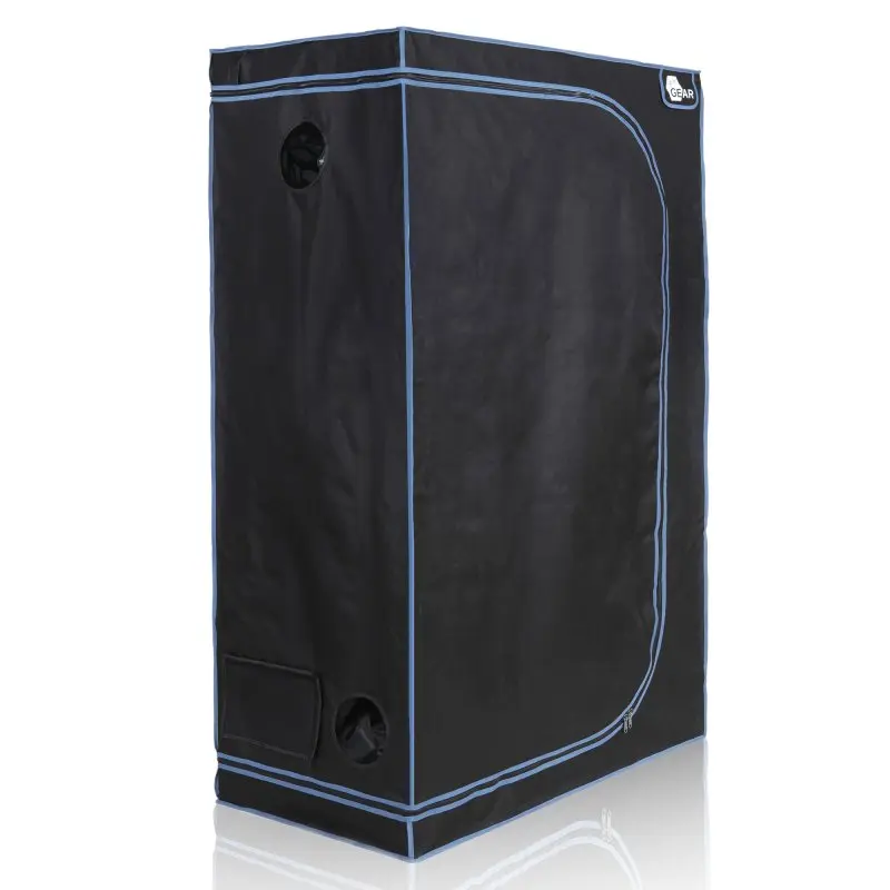 Growzelt yourGEAR Plantsville 120x60x180 cm, schwarzes Indoor Zuchtzelt mit blauen Nähten, mehreren Belüftungsöffnungen und Reißverschluss, ideal für Pflanzenanzucht und Indoor-Gewächshaus.