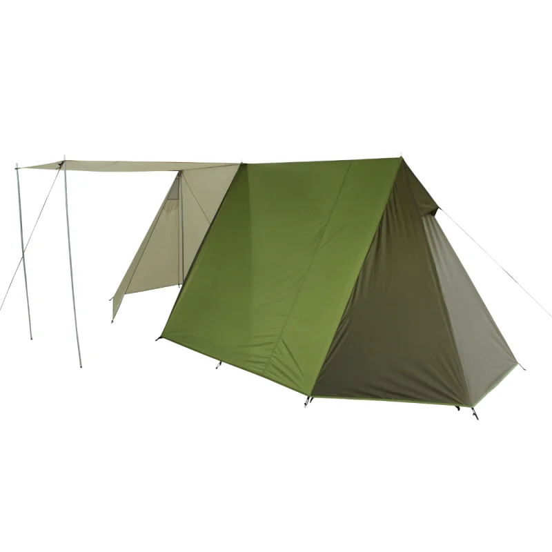 Tente 10T Mungaroo 3 personnes, couleur vert olive, avec auvent spacieux, hauteur permettant de se tenir debout, imperméable 3000 mm, idéale pour camping en famille ou randonnée.