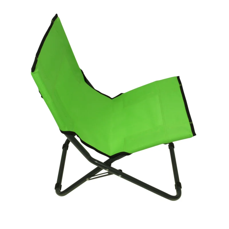 Fridani Strandstuhl BCG XL in Grün, klappbar mit schwarzem Metallgestell, luftdurchlässiger Sitzfläche, niedrige Sitzhöhe, ideal als Campingstuhl oder Gartenstuhl für Outdoor-Aktivitäten.