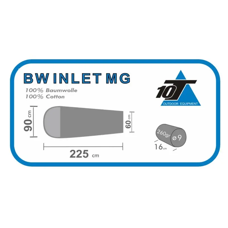 10T Schlafsack BW INLET MG Hüttenschlafsack 225x90 cm Mumienschlafsack Inlay 100% Baumwolle Grün