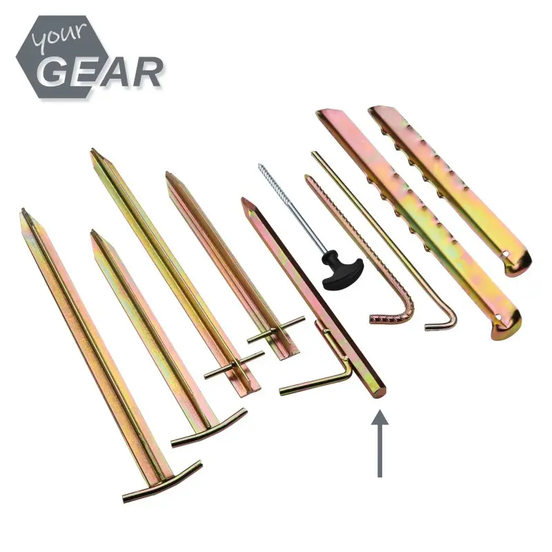 your GEAR 8 x Zelthering NH 300 - Ø 15 x 300 mm 6-eckiger Zeltpflock aus Stahl mit Haken, Hering Set