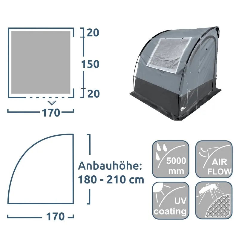 your GEAR Venecia - Caravan Heckzelt 190x170cm Gerätezelt Küchenzelt für Wohnwagen