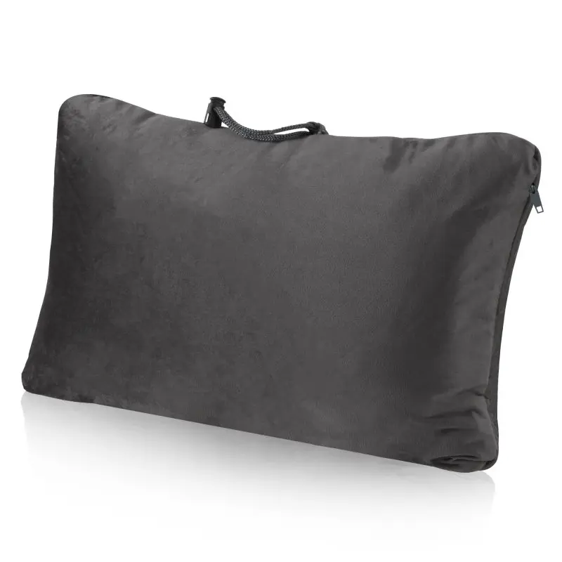 Oreiller de voyage your GEAR en mousse à mémoire de forme 40x26x15cm, housse en velours noire amovible, poignée de transport sur le dessus, fermeture éclair visible sur le côté, idéal pour le confort en déplacement.