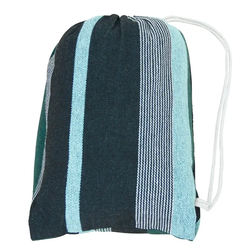 Sac de transport yourGEAR Cebu Smaragd pour hamac, en coton, rayé bleu et vert, avec cordon de serrage blanc, dimensions compactes pour rangement facile de la grande hamac 220 x 160 cm, capacité 300 kg.