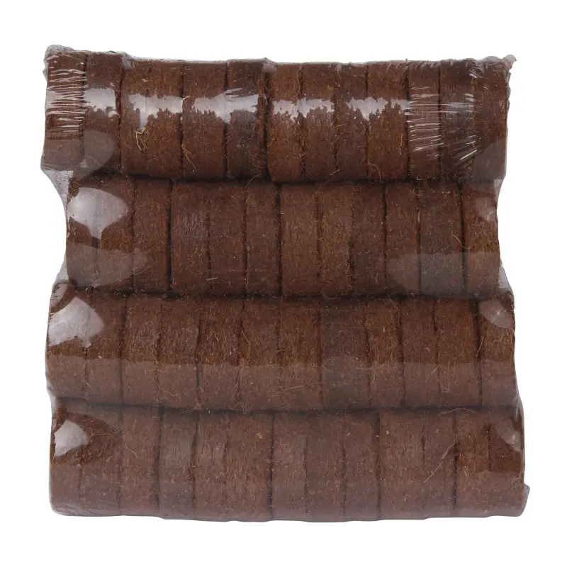 Paquet de 50 pastilles de coco yourGEAR pour semis, diamètre 3 cm, non fertilisées, sans tourbe, emballées dans un film plastique transparent, substrat naturel pour plantation et germination.