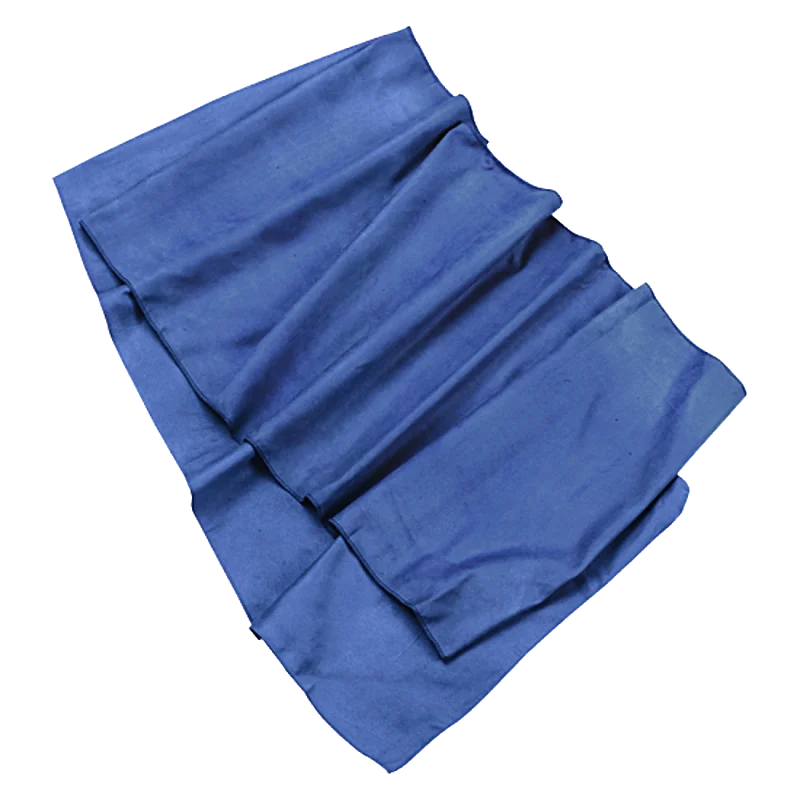 Blue Trekmates Travel 60x40 microfiber trekking towel, lightweight, quick-drying, antibacterial, shown unfolded. Ideal for camping, beach, or outdoor use. Made of 100% polyester, includes pack sack.