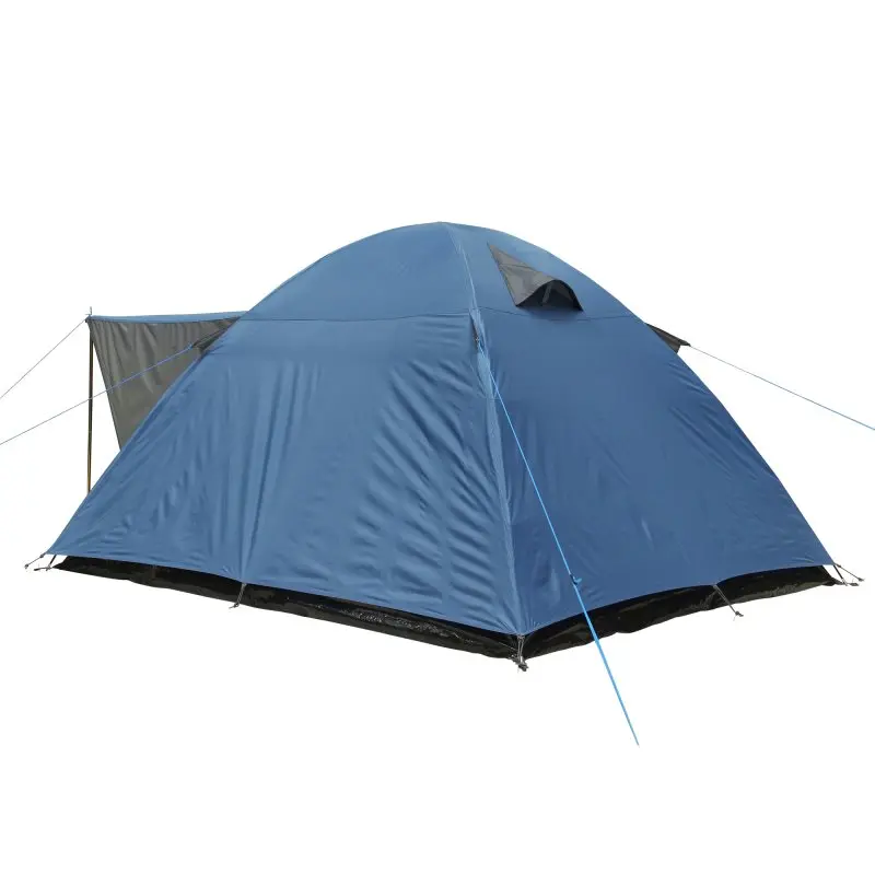 Tente yourGEAR Bosa 3 personnes, forme dôme, couleur bleu et gris, entrée avec auvent pare-soleil, système de ventilation visible, tissu imperméable 3000 mm, adaptée au camping et festivals.